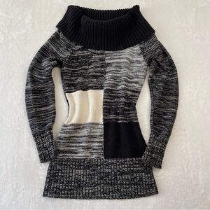Cache Retro Black &‎ Cream Colorblock Knit Long Sweater Sz S Cowl Neck Y2K / 90s